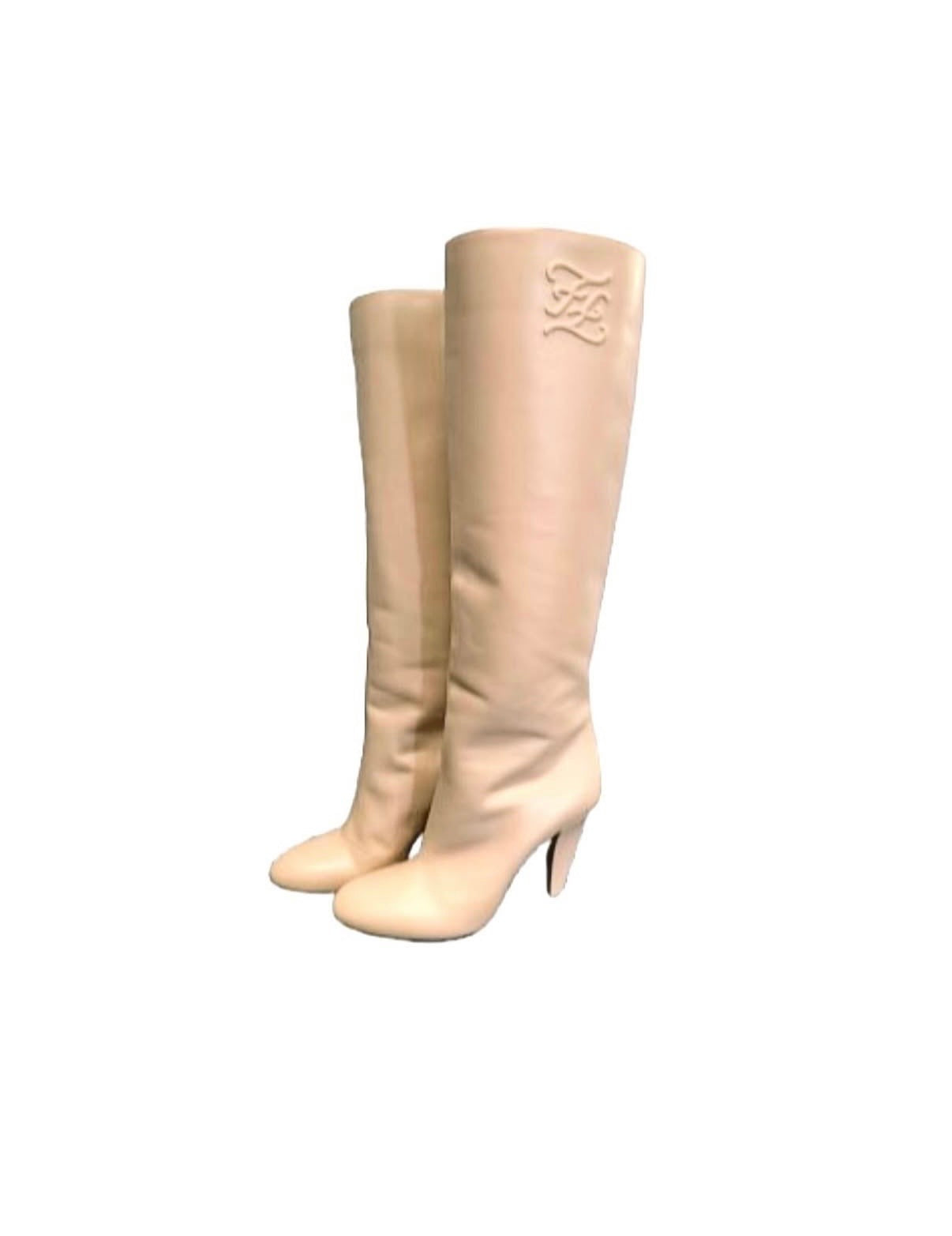 Fendi Beige Kaligraphy Boots Size 38