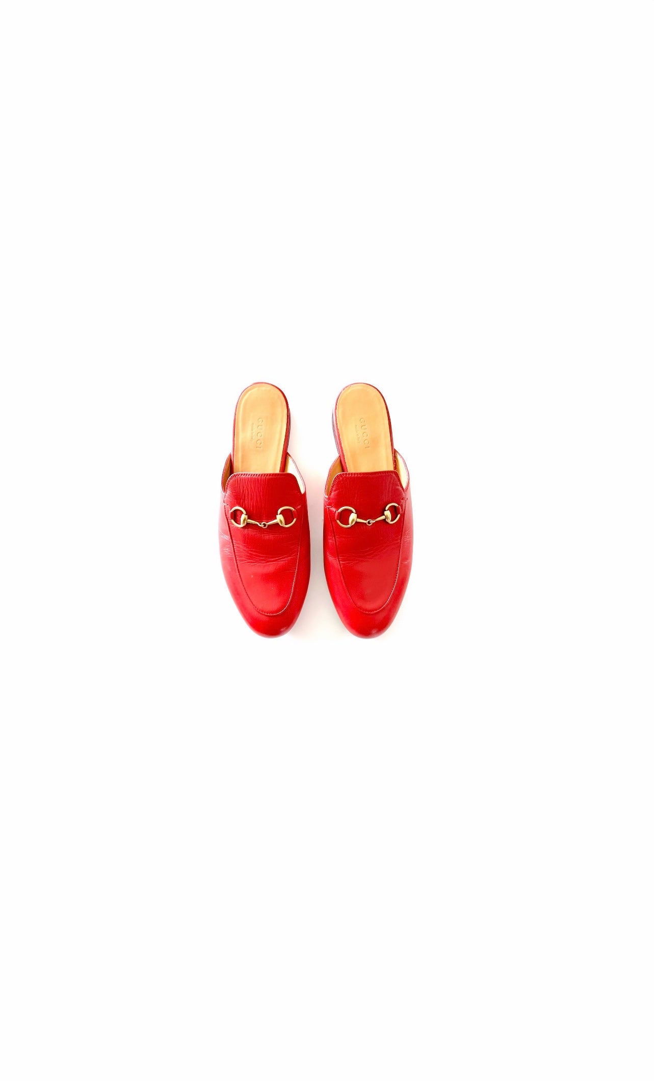 Red Horsebit Leather Mules