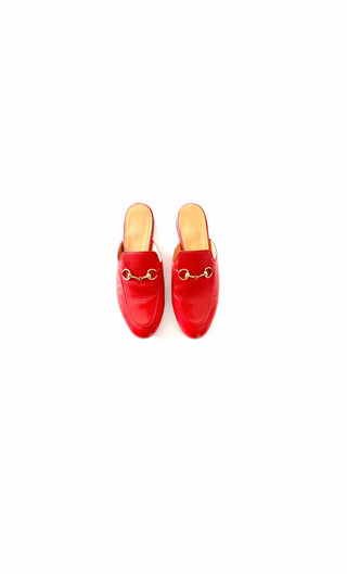 Red Horsebit Leather Mules