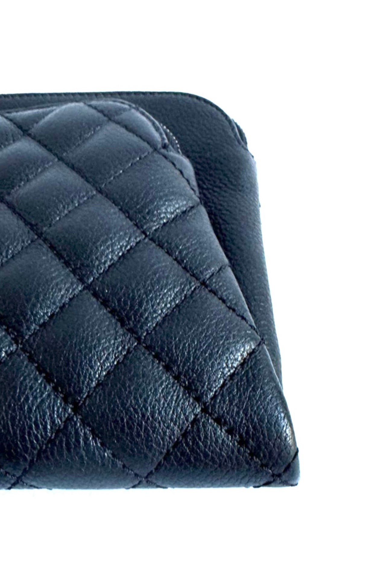 Black Quilted Caviar Curvy Clutch