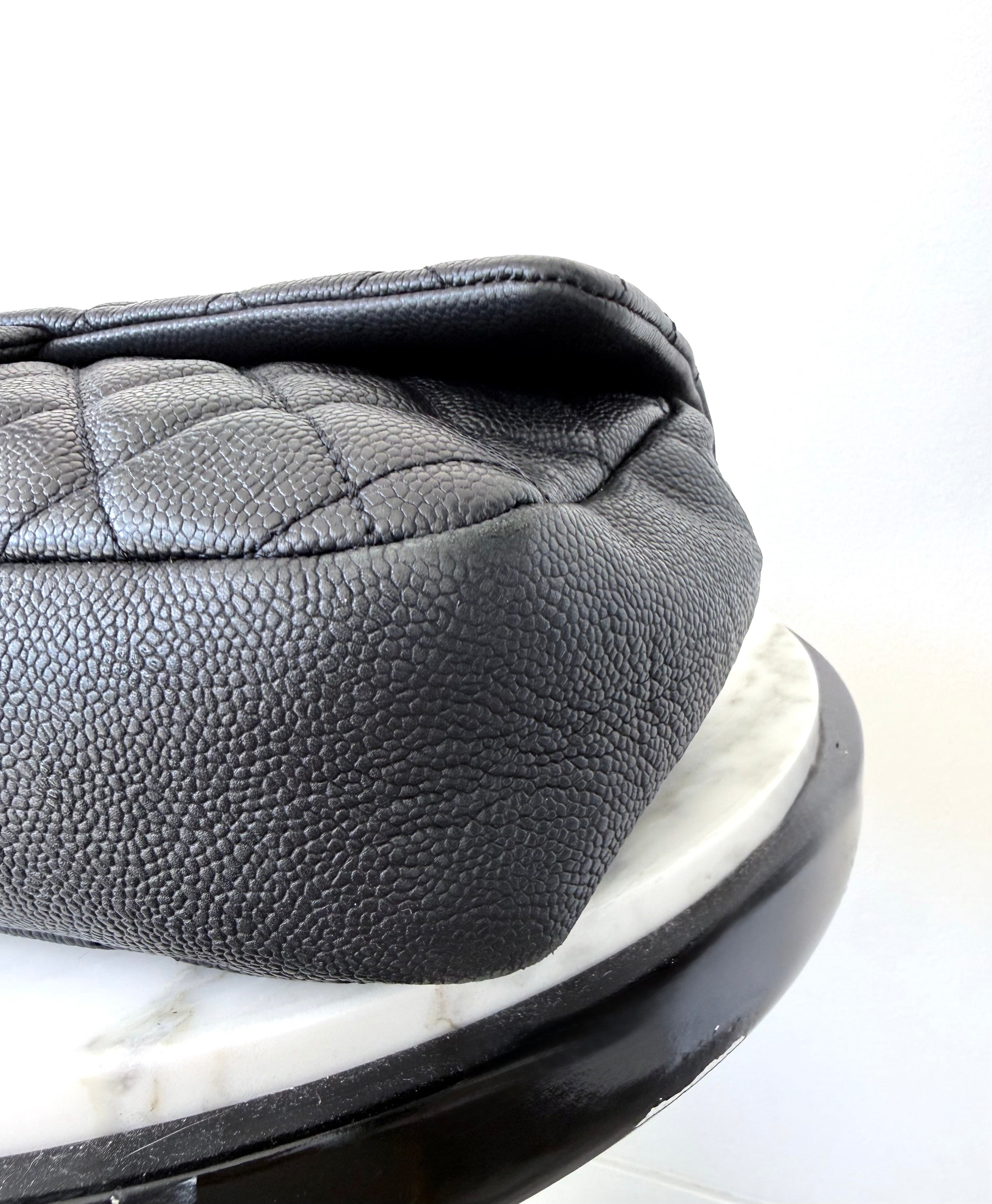 Black Quilted Caviar Jumbo Easy Flap Bag Good Condition