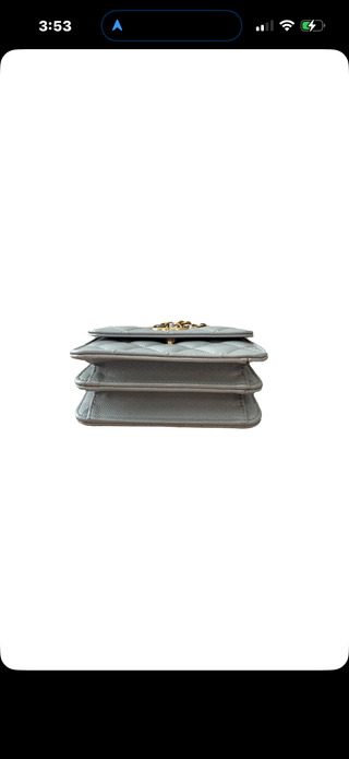 Grey Quilted Calfskin Small Purse w Gold Chain