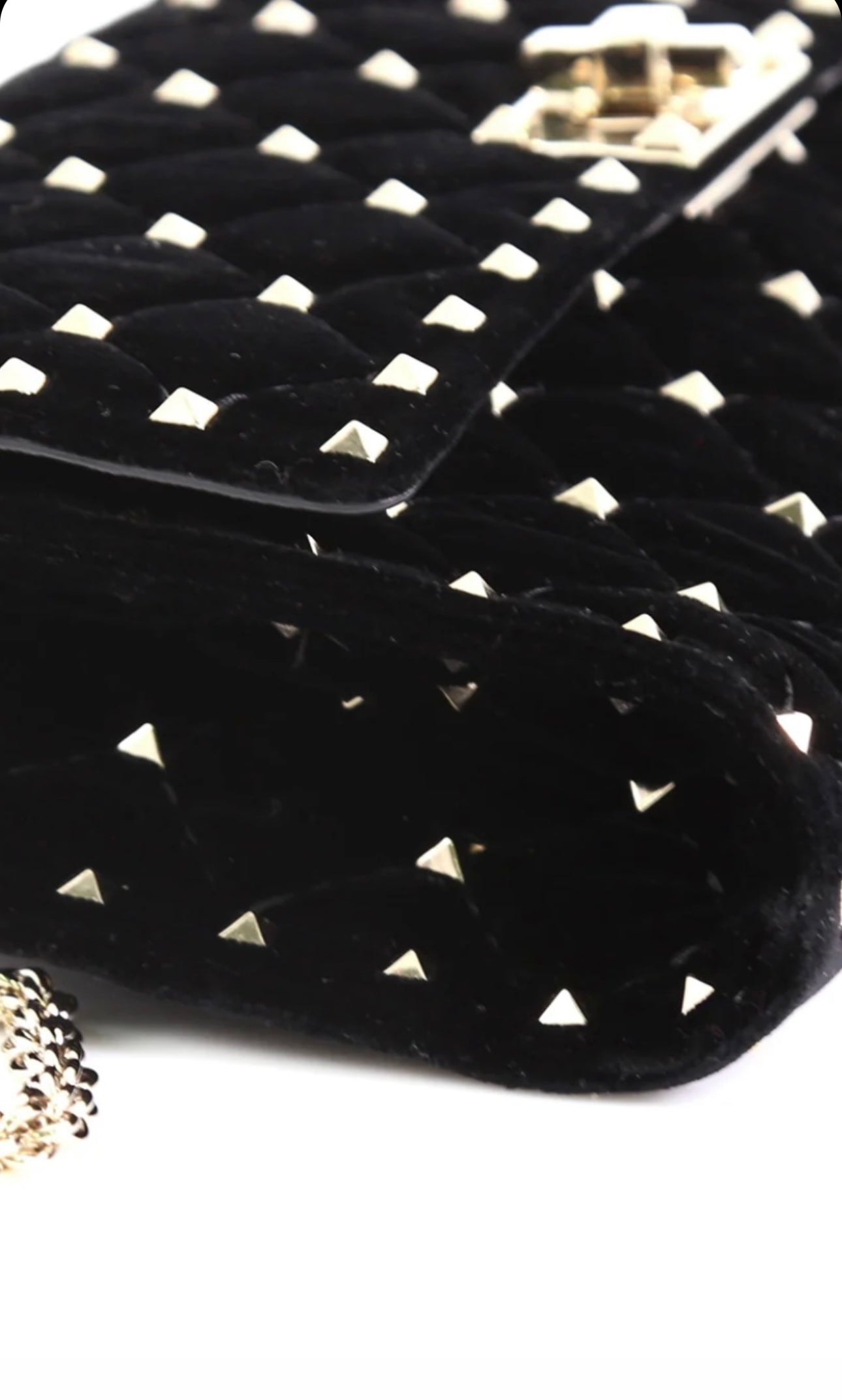 Black Quilted Velvet Rockstud Spike WOC