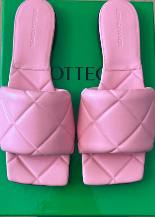 Pink Lido Leather Quilted Flat Slides