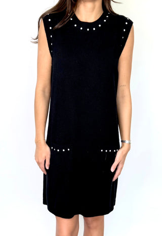Chanel Black Sleeveless Shift Dress w Pearl Embellishment
