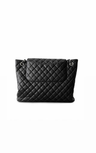 Black Quilted Caviar Paris-Edinburgh Large Flap Tote Silver Hardware