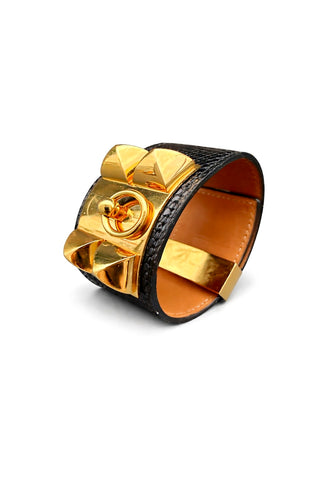 Hermes’ Collier De Chien Black Lizard Cuff