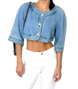 Chanel Denim Cropped Bolero Jacket w Pearl Buttons