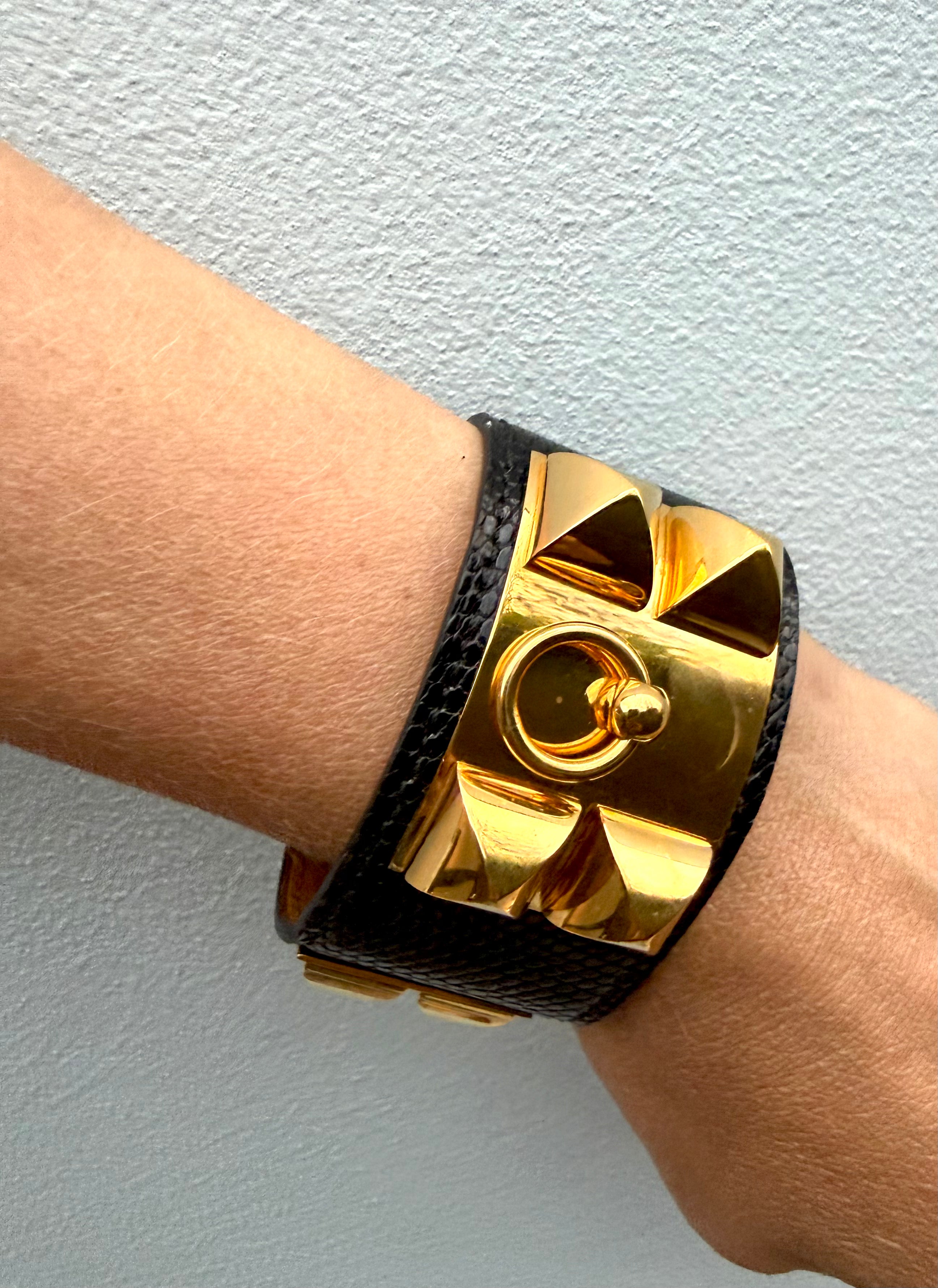 Hermes’ Collier De Chien Black Lizard Cuff