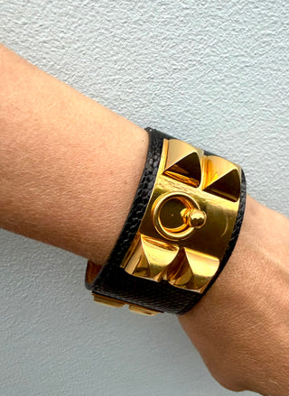 Hermes’ Collier De Chien Black Lizard Cuff