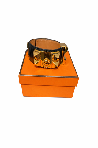 Hermes’ Collier De Chien Black Lizard Cuff